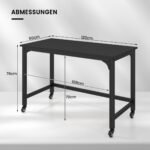 Biuro stalas su ratukais ir metaliniu rėmu 120x60 cm (Juoda)