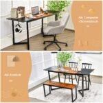 Erdvus 160x60 cm kompiuterio stalas su kabliuku (Juoda)