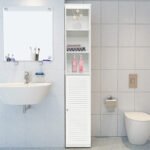 Aukšta vonios spintelė su lentynomis (Balta)