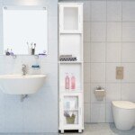 Aukšta universali vonios spintelė su lentynomis (Natūrali)