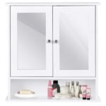 Veidrodinė vonios kambario spintelė su reguliuojama lentyna (Balta)