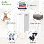 Stilingas medinis skalbinių krepšys su dangčiu (Balta)