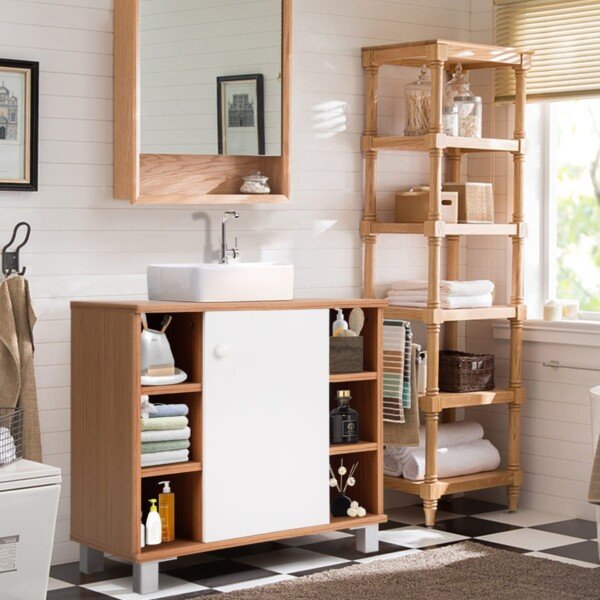 Vonios praustuvo spintelė su 6 šoninėmis lentynėlėmis (Medžio spalvos)