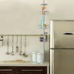 Teleskopinis kampinis vonios lentynų stovas su 4 reguliuojamomis lentynomis (Sidabrinė)