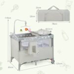 Daugiafunkcis vaikų lovelės komplektas su čiužinuku ir žaislais (Smėlio)