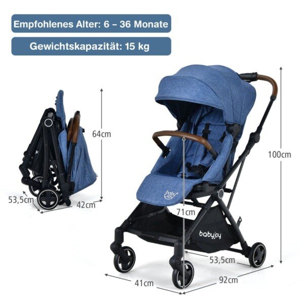 Konvertuojamas vežimėlis su reguliuojamu stogeliu (Mėlyna)