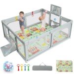 Didelis sulankstomas vaikiškas aptvaras su čiužiniu ir sporto priedais (Pilka)