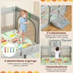 Didelis sulankstomas vaikiškas aptvaras su čiužiniu ir sporto priedais (Pilka)