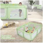 Vaikiškas žaidimų aptvaras su 4 atraminiais žiedais ir 50 kamuoliukų (Žalia)