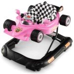 Kompaktiškas vaikiškas vežimėlis su reguliuojamu aukščiu ir nuimamu padėklu žaidimams (Rožinė)