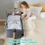 Reguliuojamo aukščio kūdikio lovelė su žaislų lanku (Pilka)