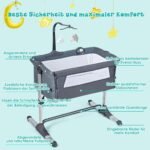 Reguliuojamo aukščio kūdikio lovelė su žaislų lanku (Pilka)