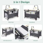 Daugiafunkcė 5-in-1 kūdikio lovytė su vystymo stalu (Pilka)