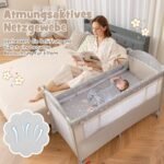 5-in-1 sulankstoma vaikiška lovytė su čiužiniu ir ratukais (Smėlio)