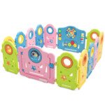 Daugiafunkcis vaikiškas aptvaras su žaidimų lenta (Spalvotas)