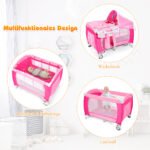 Daugiafunkcė kelioninė vaikiška lovytė-transformeris su vystymo lenta (Rožinė)