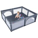 Vaikų žaidimų aptvaras su 50 kamuoliukų tinkleliu ir užtrauktuku (Tamsiai pilka)