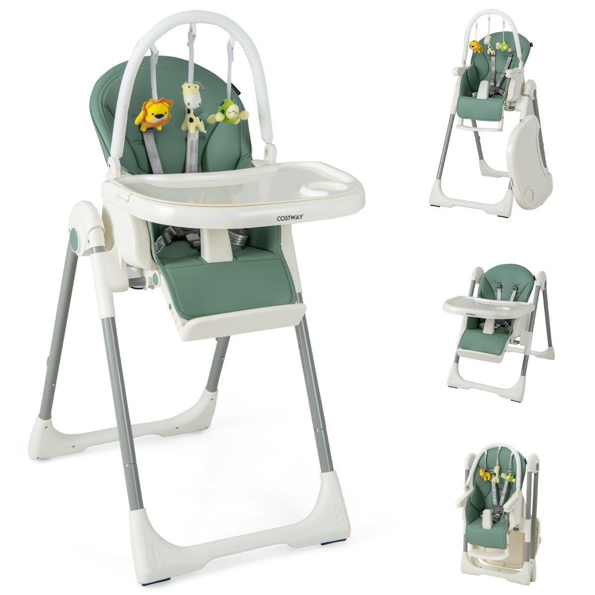 babystuhl-ad10018gn_8_ Sulankstoma vaikiška kėdutė su žaidimų lanku ir reguliuojamu atlošu (Žalia)