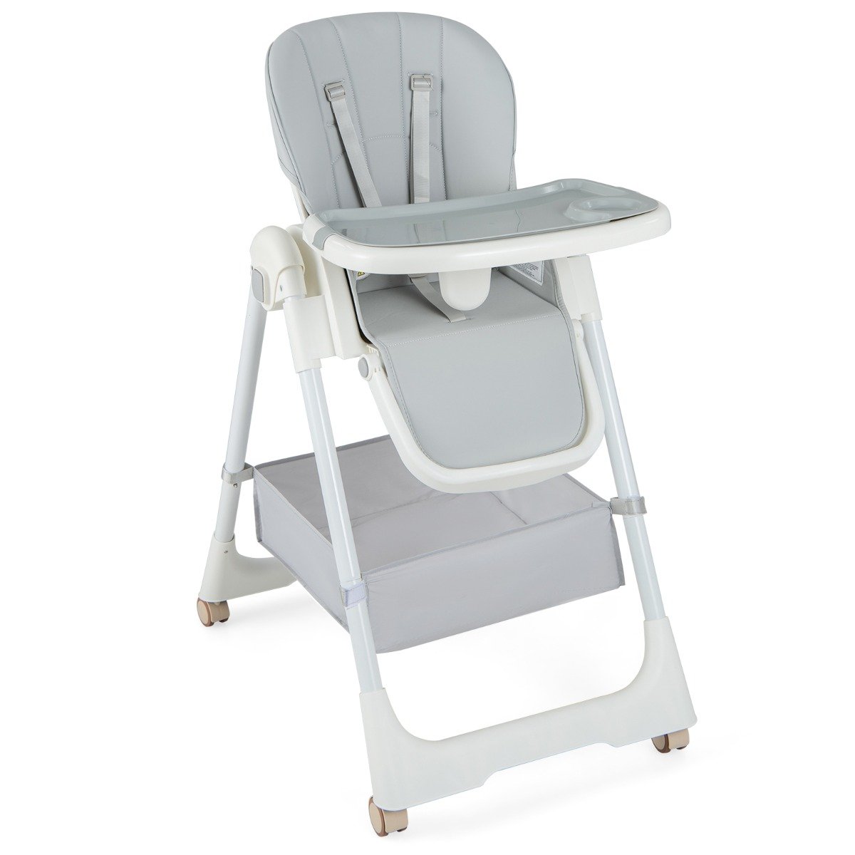 babystuhl-ad10034hs_1_ Reguliuojama vaikiška maitinimo kėdutė su atlenkiama nugarėle ir nuimamu dvigubu padėklu (Pilka)