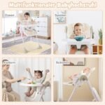 Reguliuojama vaikiška kėdutė su dvigubu padėklu (Smėlio)