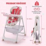 Reguliuojama vaikiška kėdutė su atlenkiama funkcija ir dvigubu padėklu (Rožinė)