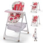 Reguliuojama vaikiška kėdutė su atlenkiama funkcija ir dvigubu padėklu (Rožinė)