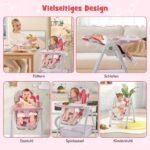 Reguliuojama vaikiška kėdutė su atlenkiama funkcija ir dvigubu padėklu (Rožinė)