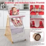 Reguliuojama vaikiška kėdutė su atlenkiama funkcija ir dvigubu padėklu (Rožinė)