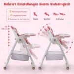 Reguliuojama vaikiška kėdutė su atlenkiama funkcija ir dvigubu padėklu (Rožinė)