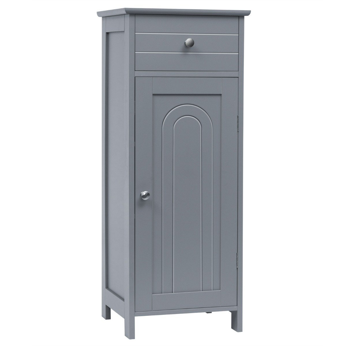 badezimmer-bodenschrank-hw66372gr_1_ Kompaktiška vonios spintelė su stalčiumi ir reguliuojamomis lentynomis (Pilka)