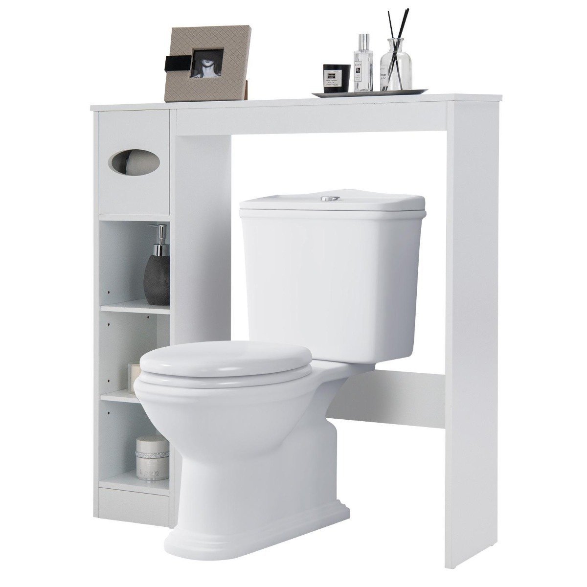 badezimmerregal-ba7739wh_1_ Daugiafunkcė vonios kambario spintelė virš unitazo (Balta)