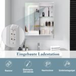 Klozetinis veidrodis su LED apšvietimu ir integruotais elektros lizdais (Sidabrinė)