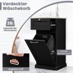 Baldų komplektas su skalbinių dėže ir stalčiais (Juoda)