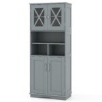 Aukšta vonios spintelė su reguliuojamomis lentynomis ir durelėmis (Pilka)