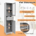 Aukšta vonios spintelė su 2 durelėmis ir stalčiumi 40x30x170 cm (Pilka)