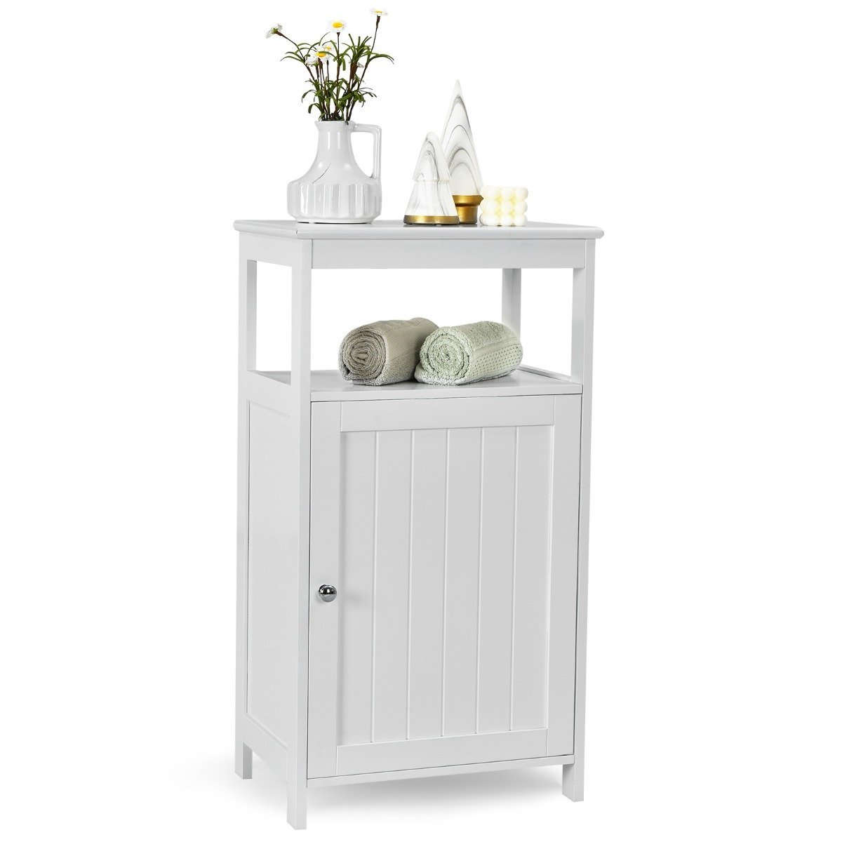 badezimmerschrank-hw65748wh_3_ Kompaktiška spintelė su reguliuojama lentyna ir vieneriomis durelėmis (Balta)