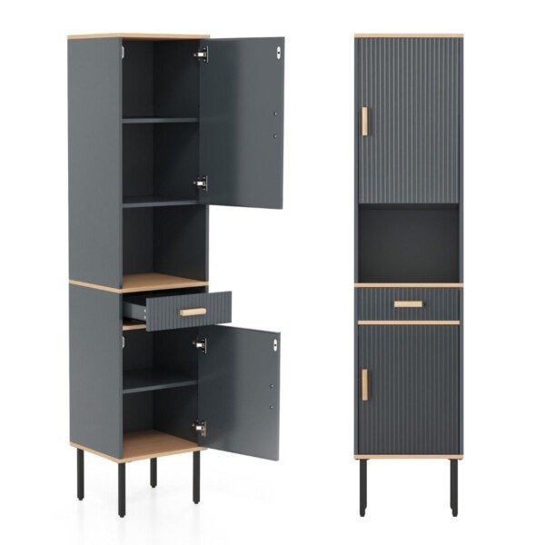 Aukšta ir siaura daugiafunkcė spintelė su 5 skyriais ir 2 durelėmis (Pilka)