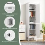 Aukšta ir siaura vonios spintelė su reguliuojamomis lentynomis 38 x 33 x 160 cm (Balta)