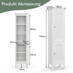 Aukšta ir siaura vonios spintelė su reguliuojamomis lentynomis 38 x 33 x 160 cm (Balta)