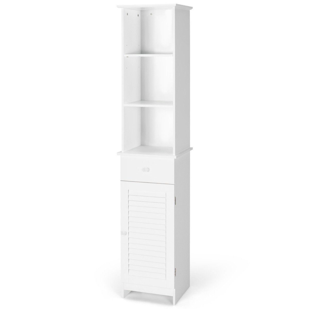 badezimmerschrank-turmschrank-jv10257wh_2_ Erdvus vonios stovas su 3 lentynomis ir stalčiumi (Balta)