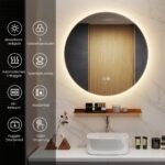 Apšviestas apvalus vonios veidrodis su laikymo lentyna (Sidabrinė)