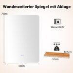 LED vonios veidrodis su lentyna ir pritemdymo funkcija 70 x 50 cm (Sidabrinė)