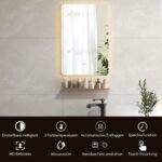 LED vonios veidrodis su lentyna ir pritemdymo funkcija 70 x 50 cm (Sidabrinė)