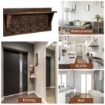 Sieninė spintelė su penkiais kabliukais ir lentyna (Ruda)