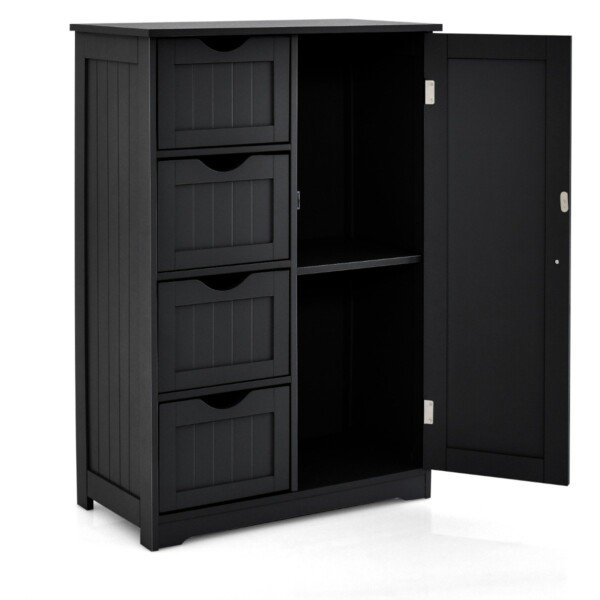 Kompaktiška vonios spintelė su 4 stalčiais (Juoda)