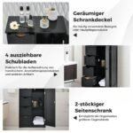 Kompaktiška vonios spintelė su 4 stalčiais (Juoda)