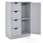 Kompaktiška vonios spintelė su keturiais stalčiais ir šonine spintele (Pilka)