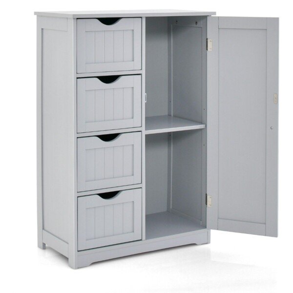 Kompaktiška vonios spintelė su keturiais stalčiais ir šonine spintele (Pilka)