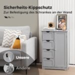 Kompaktiška vonios spintelė su keturiais stalčiais ir šonine spintele (Pilka)