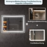 Apšviestas LED vonios veidrodis 80x60 cm su apsauga nuo rasojimo (Sidabrinė)